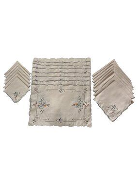 Embroidered Linen Table Runner 8 Placemats‎ Dinner Napkins 6 Cocktail Set Floral